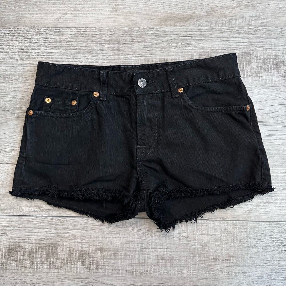 Civilianaire Black 100% Cotton Raw Hem Cut-Off Denim Shorts Jean WMN 24 Mid Rise